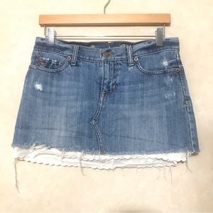 A&F Y2K Denim Mini Jean Skirt Distressed Raw Hem Lace Layered Lined Size 2